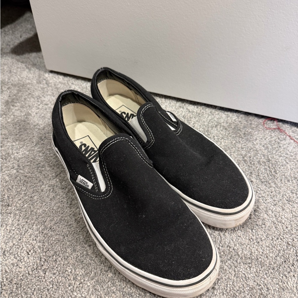 Vans Women's Black and White Slip-On Loafers